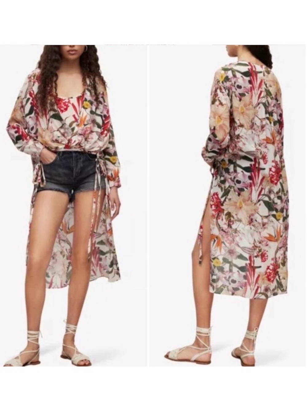 AllSaints Avala Leondra Floral-Print Asymmetric Chiffon Top Size 6 Pink HighLow